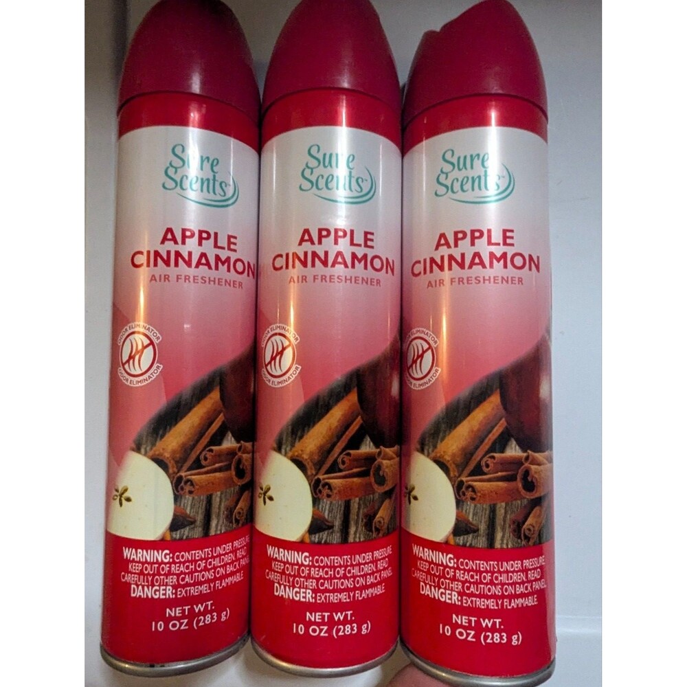 Sure Scents Apple Cinnamon Air Freshener 3 Pack 10oz Odor Eliminator Spray